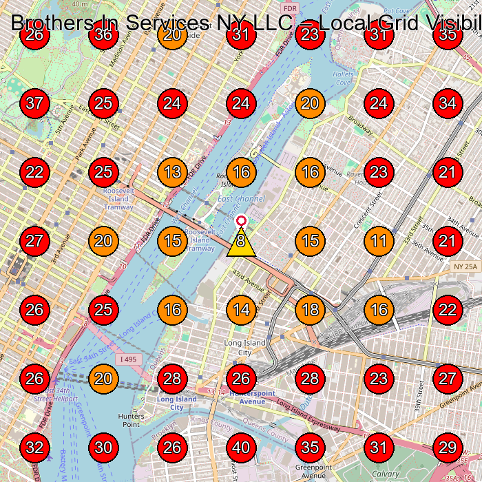 Brothers In Services NY LLC GeoGrid visibility map for Carpet Cleaning Service in New York